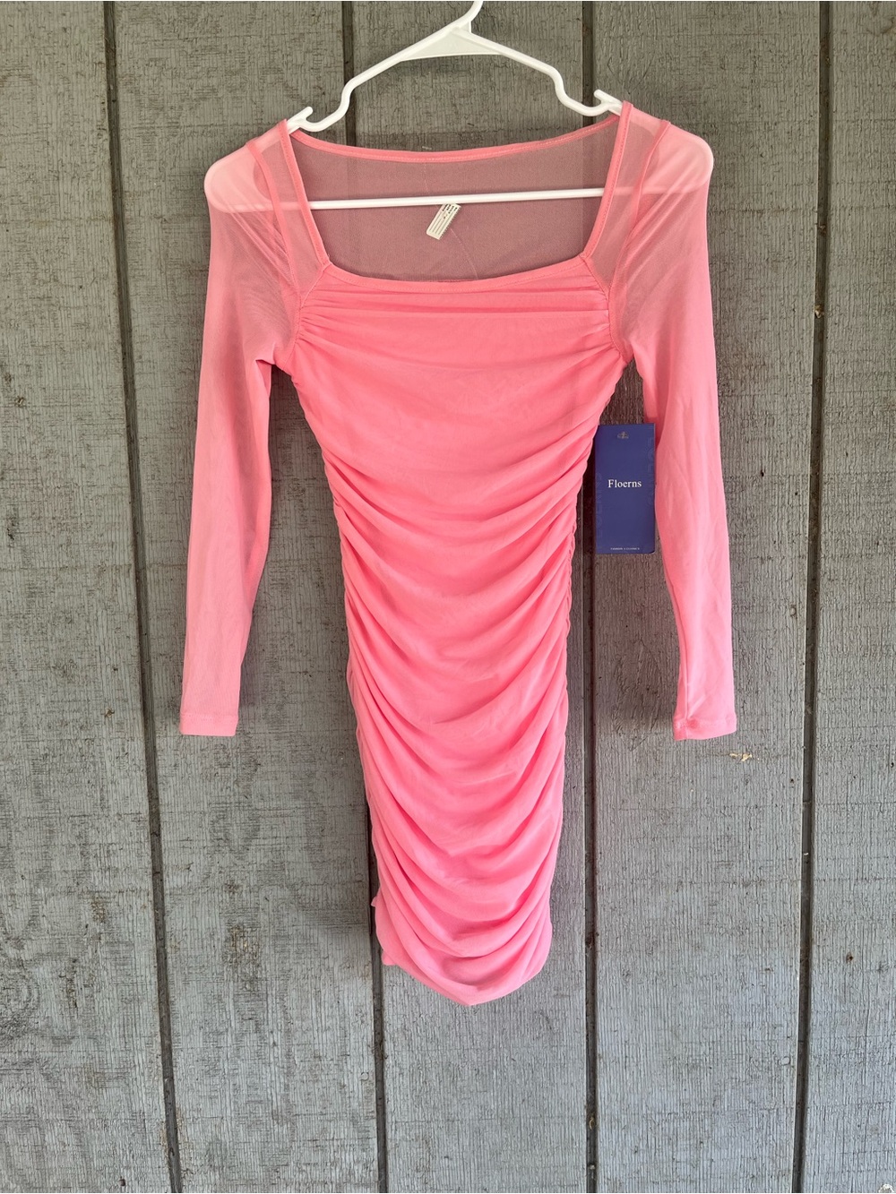 Ruched Mesh Mini Dress in Pink NWT